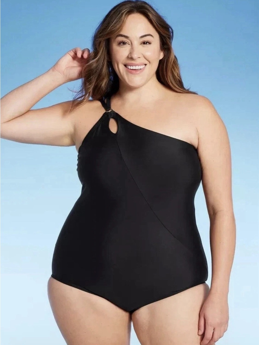 Lands' End Black One-Shoulder Women's One-Piece Swimsuit